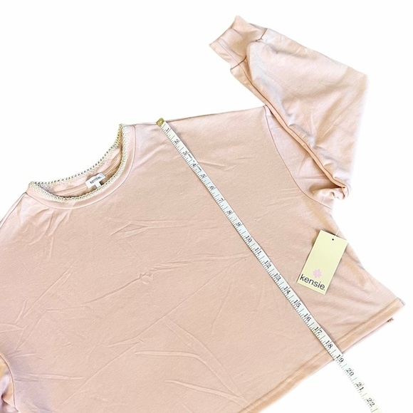 🎁 KENSIE Blush Pink Top Sweatshirt Long sleeved Crop Top Size L NWT - Picture 6 of 10